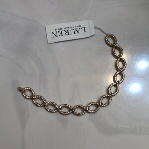 Lauren Ralph Lauren Gold Tone Pave Crystal Encrusted Oval Link Bracelet NWT
